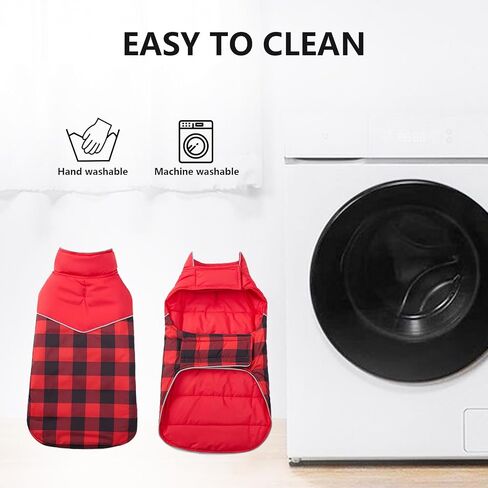 Geyecete Dog Winter Coat,Reversible Dog Coat Water Resistant British Style Plaid Dog Winter Coats Leash Hole Soft Basic Warm Dog Coat Jacket-Pink-M in Kuwait
