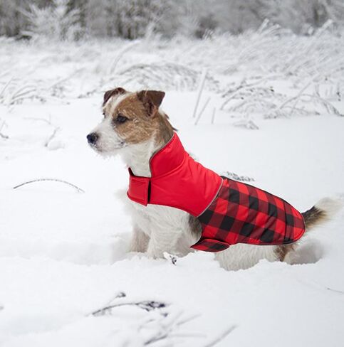 Geyecete Dog Winter Coat,Reversible Dog Coat Water Resistant British Style Plaid Dog Winter Coats Leash Hole Soft Basic Warm Dog Coat Jacket-Pink-M in Kuwait