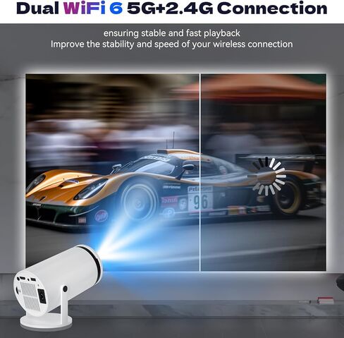 Mini Projector 4K 1080P Portable Projector 180° Rotatable Android 12 Bluetooth 5.0 WiFi 6 Auto Keystone Outdoor Movie Projector Compatible with Phone Laptop in Kuwait