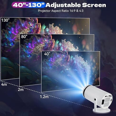 Mini Projector 4K 1080P Portable Projector 180° Rotatable Android 12 Bluetooth 5.0 WiFi 6 Auto Keystone Outdoor Movie Projector Compatible with Phone Laptop in Kuwait
