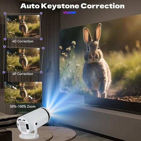 Mini Projector 4K 1080P Portable Projector 180° Rotatable Android 12 Bluetooth 5.0 WiFi 6 Auto Keystone Outdoor Movie Projector Compatible with Phone Laptop in Kuwait