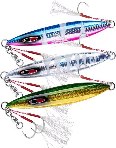 Goture Slow Pitch Jigs, Glow Flat Fall Jig Fishing Lure with Double Assist Hooks and Swivel, Fishing Jigs Saltwater 40g-250g Deep Sea Fishing Jigging Lures for Tuna,Dogtooth Tuna, Yellowtail,Kingfish in Kuwait