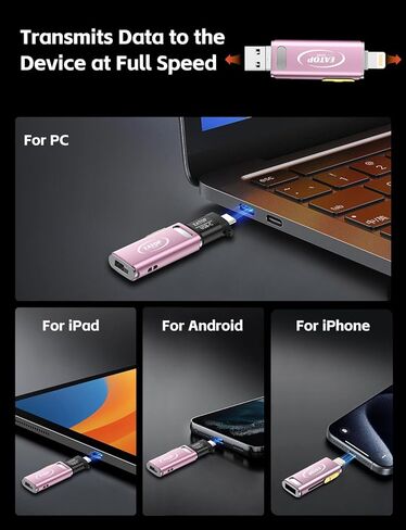 محركات أقراص فلاش بسعة 64 جيجابايت مخصصة لهاتف iPhone، مع محول USB C لهاتف iPhone 15، وتخزين شريحة الذاكرة للصور ومقاطع الفيديو المتوافقة مع iPhone iPad Android وأجهزة الكمبيوتر (أرجواني) in Kuwait