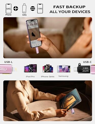 محركات أقراص فلاش بسعة 64 جيجابايت مخصصة لهاتف iPhone، مع محول USB C لهاتف iPhone 15، وتخزين شريحة الذاكرة للصور ومقاطع الفيديو المتوافقة مع iPhone iPad Android وأجهزة الكمبيوتر (أرجواني) in Kuwait