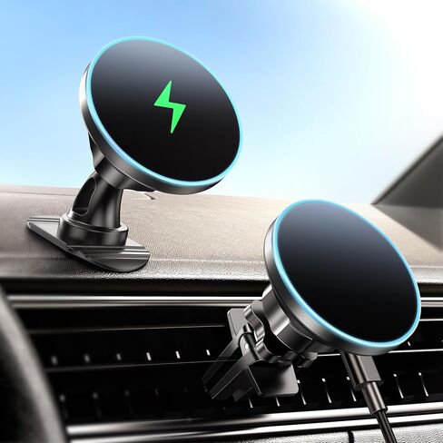 for Magnetic Car Mount Charger, [2024 Upgrade] 15W 2in1 Magnetic Wireless Car Charger, for Magsafe Car Charger, Vent/Dashboard Phone Holder, ONLY for iPhone 16 15 14 13 12 Series Purple in Saudi Arabia
