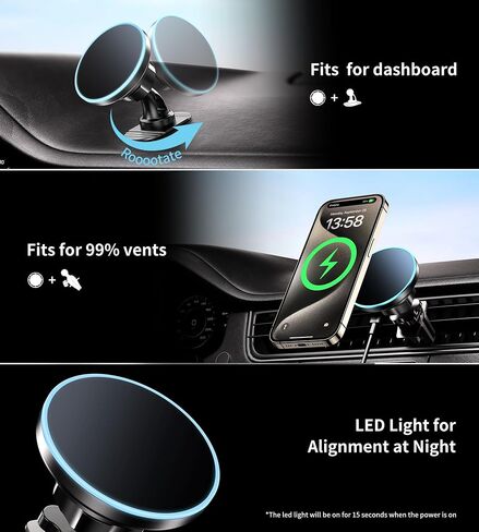 for Magnetic Car Mount Charger, [2024 Upgrade] 15W 2in1 Magnetic Wireless Car Charger, for Magsafe Car Charger, Vent/Dashboard Phone Holder, ONLY for iPhone 16 15 14 13 12 Series Purple in Saudi Arabia