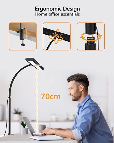 مصباح مكتب، مصباح مكتب iFalarila 160 LED قابل للتعتيم للمكتب المنزلي [عنق معقوفة مرن محدث وقضيب معدني ومشبك على شكل حرف I] مشبك ضوء كتاب على الطاولة للقراءة، ومنضدة العمل، والصياغة، وتكنولوجيا الأظافر، والخياطة، والألغاز in Kuwait