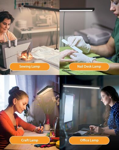 مصباح مكتب، مصباح مكتب iFalarila 160 LED قابل للتعتيم للمكتب المنزلي [عنق معقوفة مرن محدث وقضيب معدني ومشبك على شكل حرف I] مشبك ضوء كتاب على الطاولة للقراءة، ومنضدة العمل، والصياغة، وتكنولوجيا الأظافر، والخياطة، والألغاز in Kuwait