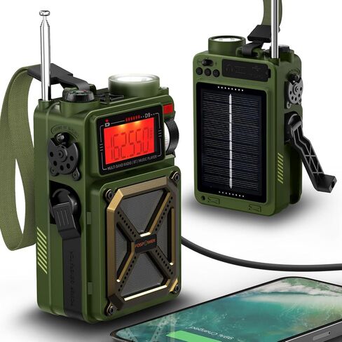 FosPower 4000mAh NOAA Emergency Weather Radio (Model D2) Portable Power Bank with Solar Charging, Hand Crank & Battery Operated, LCD Display, SOS Alarm, AM/FM & LED Flashlight for Outdoor Emergency in Saudi Arabia