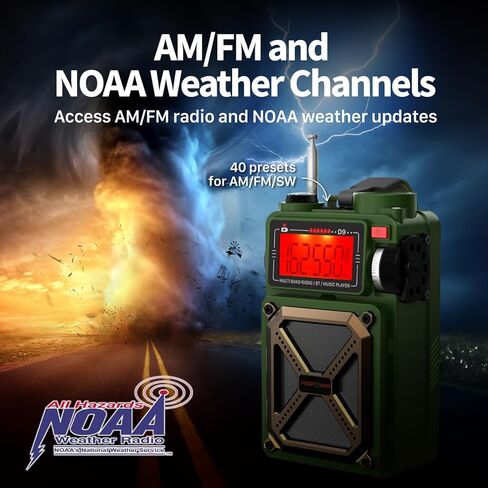 FosPower 4000mAh NOAA Emergency Weather Radio (Model D2) Portable Power Bank with Solar Charging, Hand Crank & Battery Operated, LCD Display, SOS Alarm, AM/FM & LED Flashlight for Outdoor Emergency in Saudi Arabia