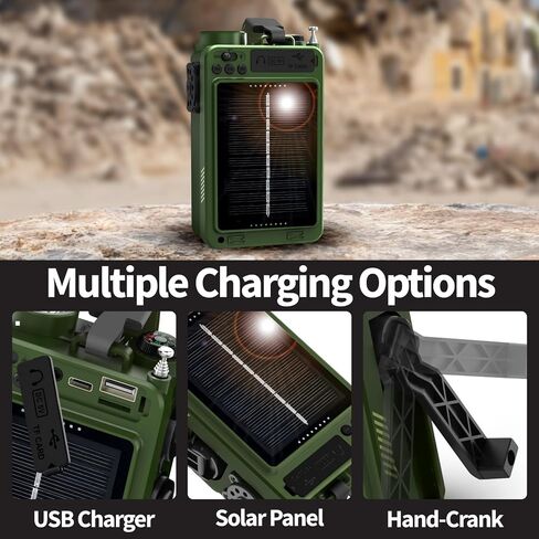 FosPower 4000mAh NOAA Emergency Weather Radio (Model D2) Portable Power Bank with Solar Charging, Hand Crank & Battery Operated, LCD Display, SOS Alarm, AM/FM & LED Flashlight for Outdoor Emergency in Saudi Arabia
