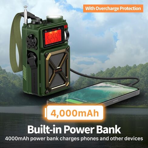 FosPower 4000mAh NOAA Emergency Weather Radio (Model D2) Portable Power Bank with Solar Charging, Hand Crank & Battery Operated, LCD Display, SOS Alarm, AM/FM & LED Flashlight for Outdoor Emergency in Saudi Arabia
