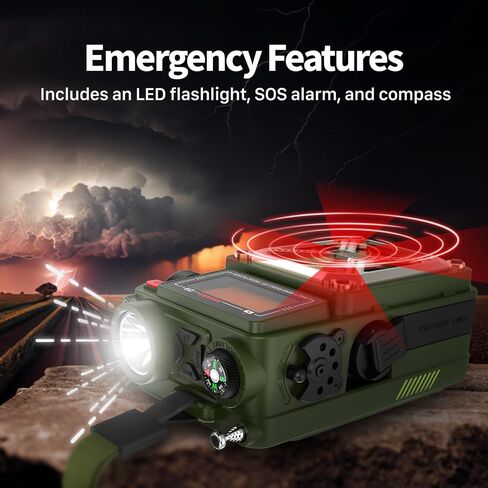 FosPower 4000mAh NOAA Emergency Weather Radio (Model D2) Portable Power Bank with Solar Charging, Hand Crank & Battery Operated, LCD Display, SOS Alarm, AM/FM & LED Flashlight for Outdoor Emergency in Saudi Arabia
