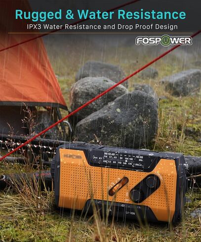 FosPower 4000mAh NOAA راديو الطقس في حالات الطوارئ (موديل D2) بنك الطاقة المحمول مع شحن بالطاقة الشمسية، كرنك اليد والبطارية، شاشة LCD، إنذار SOS، AM/FM ومصباح LED للطوارئ في الهواء الطلق in Kuwait