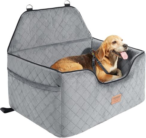 VEVOR Dog Car Seat, Dog Booster Seat for Car with A Storage Pocket, Clip-On Safety Leash, Sponge and PP Cotton Filling, Dog Car Bed for Small & Medium Dog up to 40lbs, Gray in Kuwait