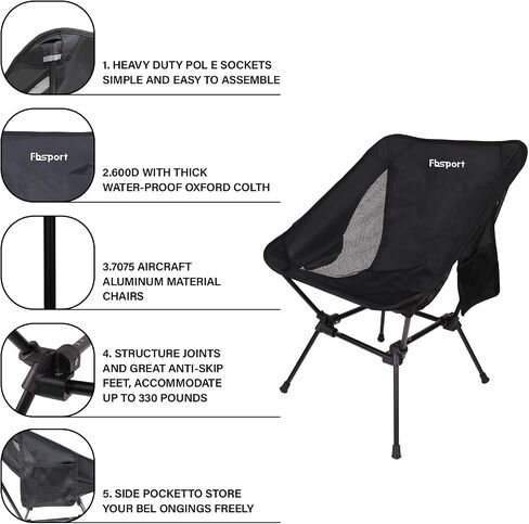 FBSPORT 2 Pack Portable Camping Chairs Lightweight Backpacking Chair Compact & Heavy Duty for Camp, Backpack, Hiking, Beach, Picnic, with Carry Bag in Saudi Arabia
