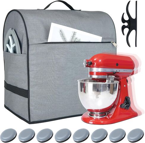 Stand Mixer Cover, Kitchen Aid Mixer Cover Compatible with 4.5-5 Qt Tilt-Head Stand Mixer, Dust Cover with 3 Pockets & 8 Pcs Appliance Sliders, Kitchen Aid Mixer Accessories, Grey in Saudi Arabia