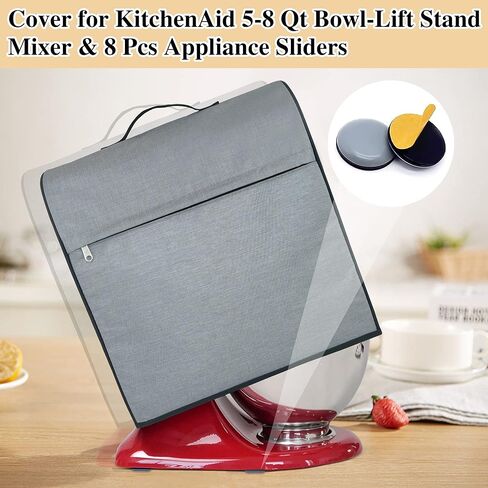 Stand Mixer Cover, Kitchen Aid Mixer Cover Compatible with 4.5-5 Qt Tilt-Head Stand Mixer, Dust Cover with 3 Pockets & 8 Pcs Appliance Sliders, Kitchen Aid Mixer Accessories, Grey in Saudi Arabia