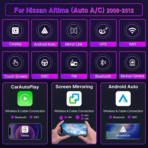 ستيريو سيارة Leadfan لنيسان ألتيما 2008 2009 2010 2011 2012 راديو متوافق مع Apple Carplay اللاسلكي Android Auto 9 بوصة تعمل باللمس GPS Navigation Bluetooth WiFi SWC كاميرا احتياطية (AC تلقائي) in Saudi Arabia