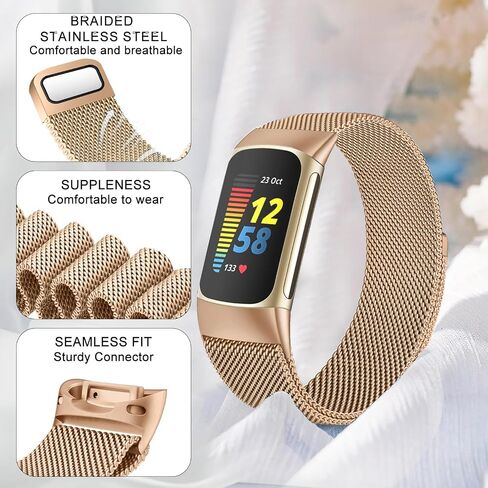 Compatible with Fitbit Charge 6/Charge 5 Bands for Women Men, Adjustable Metal Mesh Milanese Loop Straps Replacement for Fitbit Charge 6/Charge 5 Advanced Fitness in Saudi Arabia