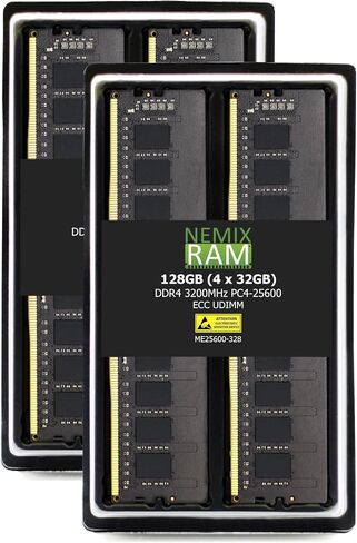 NEMIX RAM 128GB (4X32GB) DDR4 3200MHZ PC4-25600 2Rx8 1.2V 288-PIN ECC مجموعة UDIMM غير مخزنة متوافقة مع اللوحة الأم ASRock Rack X570D4U، X570D4U-2L2T، X570D4U-2L2T/BCM in Saudi Arabia