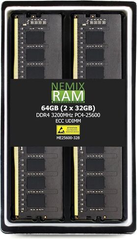 NEMIX RAM 128GB (4X32GB) DDR4 3200MHZ PC4-25600 2Rx8 1.2V 288-PIN ECC مجموعة UDIMM غير مخزنة متوافقة مع اللوحة الأم ASRock Rack X570D4U، X570D4U-2L2T، X570D4U-2L2T/BCM in Saudi Arabia