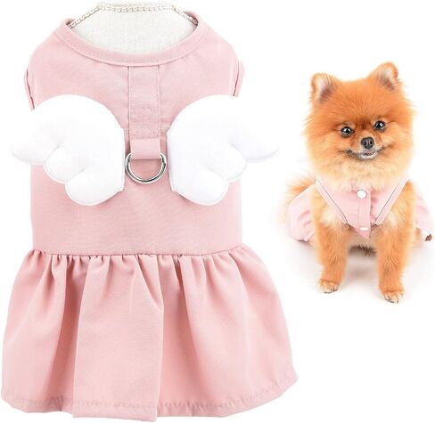 SMALLLEE_LUCKY_STORE Angel Wing Girls Dog Harness Dress and Leash Set Cat Sundress with D-Ring Puppy Skirt Spring Summer Clothes for Small Pets Yorkie Chihuahua,Blue,S in Kuwait