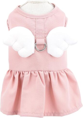 SMALLLEE_LUCKY_STORE Angel Wing Girls Dog Harness Dress and Leash Set Cat Sundress with D-Ring Puppy Skirt Spring Summer Clothes for Small Pets Yorkie Chihuahua,Blue,S in Kuwait