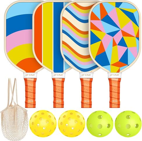 Pickleball Paddles Set of 4, Premium Wood with 4 Indoor & Outdoor Pickleball Balls and 1 Carry Bag, Pickleball Rackets with Ergonomic Cushion Grip for Beginner & Intermediate Gifts for Women Men Youth in Saudi Arabia