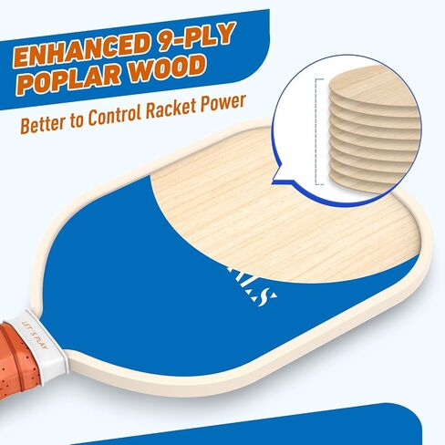Pickleball Paddles Set of 4, Premium Wood with 4 Indoor & Outdoor Pickleball Balls and 1 Carry Bag, Pickleball Rackets with Ergonomic Cushion Grip for Beginner & Intermediate Gifts for Women Men Youth in Saudi Arabia