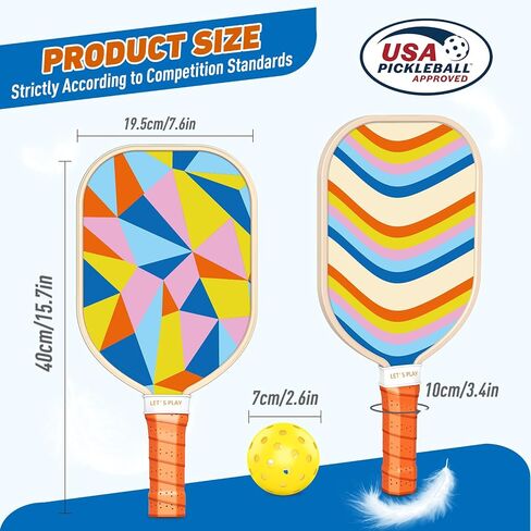 Pickleball Paddles Set of 4, Premium Wood with 4 Indoor & Outdoor Pickleball Balls and 1 Carry Bag, Pickleball Rackets with Ergonomic Cushion Grip for Beginner & Intermediate Gifts for Women Men Youth in Saudi Arabia