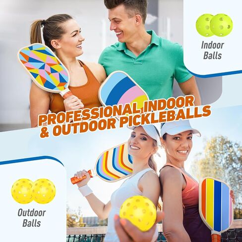 Pickleball Paddles Set of 4, Premium Wood with 4 Indoor & Outdoor Pickleball Balls and 1 Carry Bag, Pickleball Rackets with Ergonomic Cushion Grip for Beginner & Intermediate Gifts for Women Men Youth in Saudi Arabia