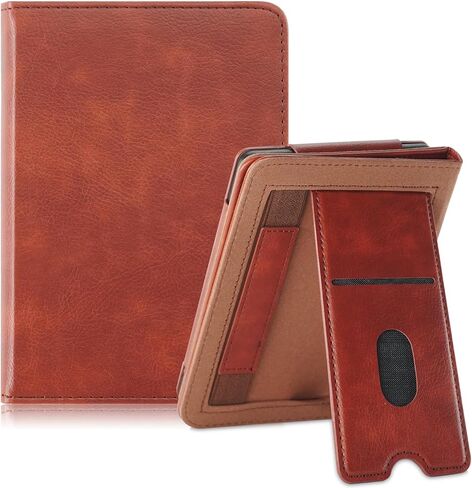 Case for 7" Kobo Libra Colour (2024) /Kobo Libra 2 (2021) eReader -Premium PU Leather with Hand Strap Foldable Stands Cover Auto Sleep/Wake,Brown in Kuwait