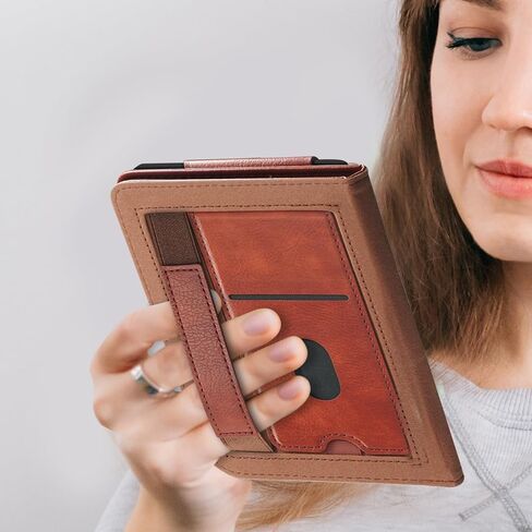 Case for 7" Kobo Libra Colour (2024) /Kobo Libra 2 (2021) eReader -Premium PU Leather with Hand Strap Foldable Stands Cover Auto Sleep/Wake,Brown in Kuwait