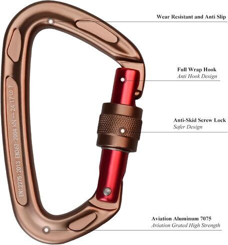 24kN UIAA Certified - D Shaped Screw Lock Heavy Duty Aluminum Clip, Professional Screw-gate Locking Clip for Outdoor Climbing, Mountaineering, Rappelling, Rescue, Swing etc. in Saudi Arabia