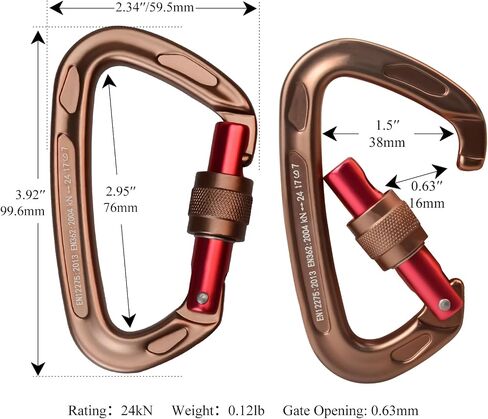 24kN UIAA Certified - D Shaped Screw Lock Heavy Duty Aluminum Clip, Professional Screw-gate Locking Clip for Outdoor Climbing, Mountaineering, Rappelling, Rescue, Swing etc. in Saudi Arabia