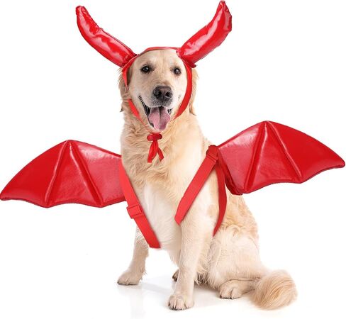 Pet Halloween Costume Angel Dog Costume Wings and Dog Devil Costume Cat Angel Devil Cosplay Outfit One Size Fits Many Pets for Christmas Holiday, Halloween Parties, Gifts for Dog & Cat Lovers in Kuwait