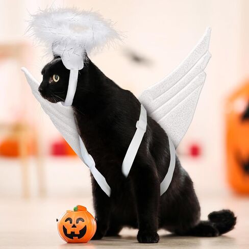 Pet Halloween Costume Angel Dog Costume Wings and Dog Devil Costume Cat Angel Devil Cosplay Outfit One Size Fits Many Pets for Christmas Holiday, Halloween Parties, Gifts for Dog & Cat Lovers in Kuwait