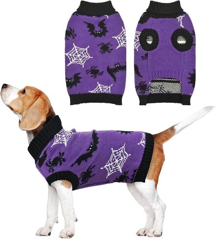 Halloween Dog Sweater Dog Spooky Spider & Bat Patterns Outfit Knitwear Pullover Warm Dog Sweater for Small Middle Size Dog XXL in Saudi Arabia