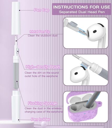 for Airpods 4 Case Cover, Flower Engraved Design AirPod 4 Case, Silicone Protective Cover Compatible with Apple AirPods 4th Gen Charging Case 2024 Released with Hand Strap/Carabiner/Cleaner Kit-Purple in Saudi Arabia