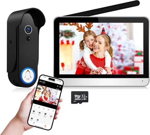 كاميرا جرس الباب اللاسلكية VKJ مع شاشة شاشة، جرس باب فيديو لاسلكي 7 بوصة 1080 بكسل WIFI مع شاشة شاشة، جرس باب مع كاميرا وشاشة، بدون رسوم شهرية، كاشف الحركة، فتح القفل عن بعد، تطبيق Tuya in Kuwait
