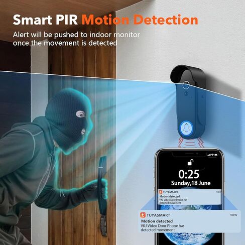 كاميرا جرس الباب اللاسلكية VKJ مع شاشة شاشة، جرس باب فيديو لاسلكي 7 بوصة 1080 بكسل WIFI مع شاشة شاشة، جرس باب مع كاميرا وشاشة، بدون رسوم شهرية، كاشف الحركة، فتح القفل عن بعد، تطبيق Tuya in Kuwait
