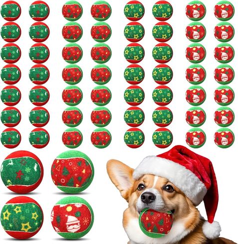 ZALALOVA 32 Pcs ChristmasTennis Balls for Dog Xmas Pets Interactive Toys Bulk Fetch Training Playing Balls Green Red Chewers Green Red Puppy 2.5 Inches for Small Medium Large Dogs in Saudi Arabia