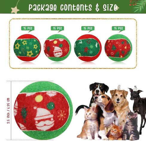 ZALALOVA 32 Pcs ChristmasTennis Balls for Dog Xmas Pets Interactive Toys Bulk Fetch Training Playing Balls Green Red Chewers Green Red Puppy 2.5 Inches for Small Medium Large Dogs in Saudi Arabia