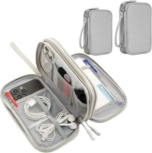 2 Pack Electronics Accessories Organizer Pouch Bag, Electronic Organizer Travel Case Cable Organizer Accessories Bag for Cable, Cord, Charger, Phone, Power Bank, Earphone(Small+Big, Brown) in Saudi Arabia