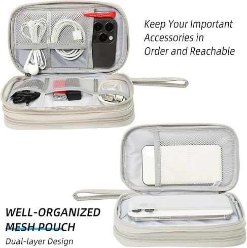 2 Pack Electronics Accessories Organizer Pouch Bag, Electronic Organizer Travel Case Cable Organizer Accessories Bag for Cable, Cord, Charger, Phone, Power Bank, Earphone(Small+Big, Brown) in Saudi Arabia