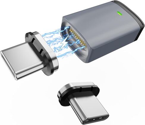 USB C Magnetic Adapter(1Pack+2Male Ports),11Pin Straight Type C Magnetic Adapter, Supports PD 100W Fast Charging, 480Mbps Transfer Speed, Compatible with MacBook Pro/Air and most USBC devices in Kuwait