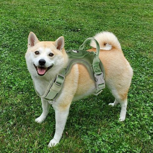 TSPRO Airtag Dog Harness with Airtag Holder, Tactical Dog Vest Harnesses with Handle, Heavy Duty Reflective Harness, Adjustable Durable Dog Harness, No Pull Dog Harness for Medium Dogs (Green Size 4) in Saudi Arabia