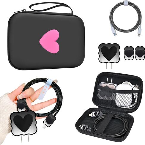CameCosy DIY Phone Charger Case Storage Sets Cable Protector Earphone Wire Saver with Lovely Travel Storage Bag, Cute Cable Charger Protector Cord Organizer for iPhone (Pink Flower) in Kuwait