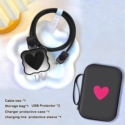 CameCosy DIY Phone Charger Case Storage Sets Cable Protector Earphone Wire Saver with Lovely Travel Storage Bag, Cute Cable Charger Protector Cord Organizer for iPhone (Pink Flower) in Kuwait